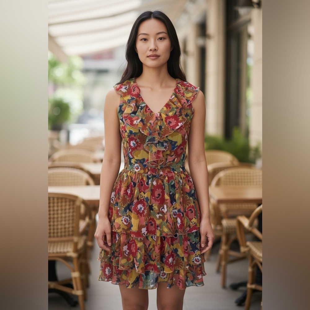Rachel Roy floral ruffle keyhole back garden girl sleeveless party dress size 6
